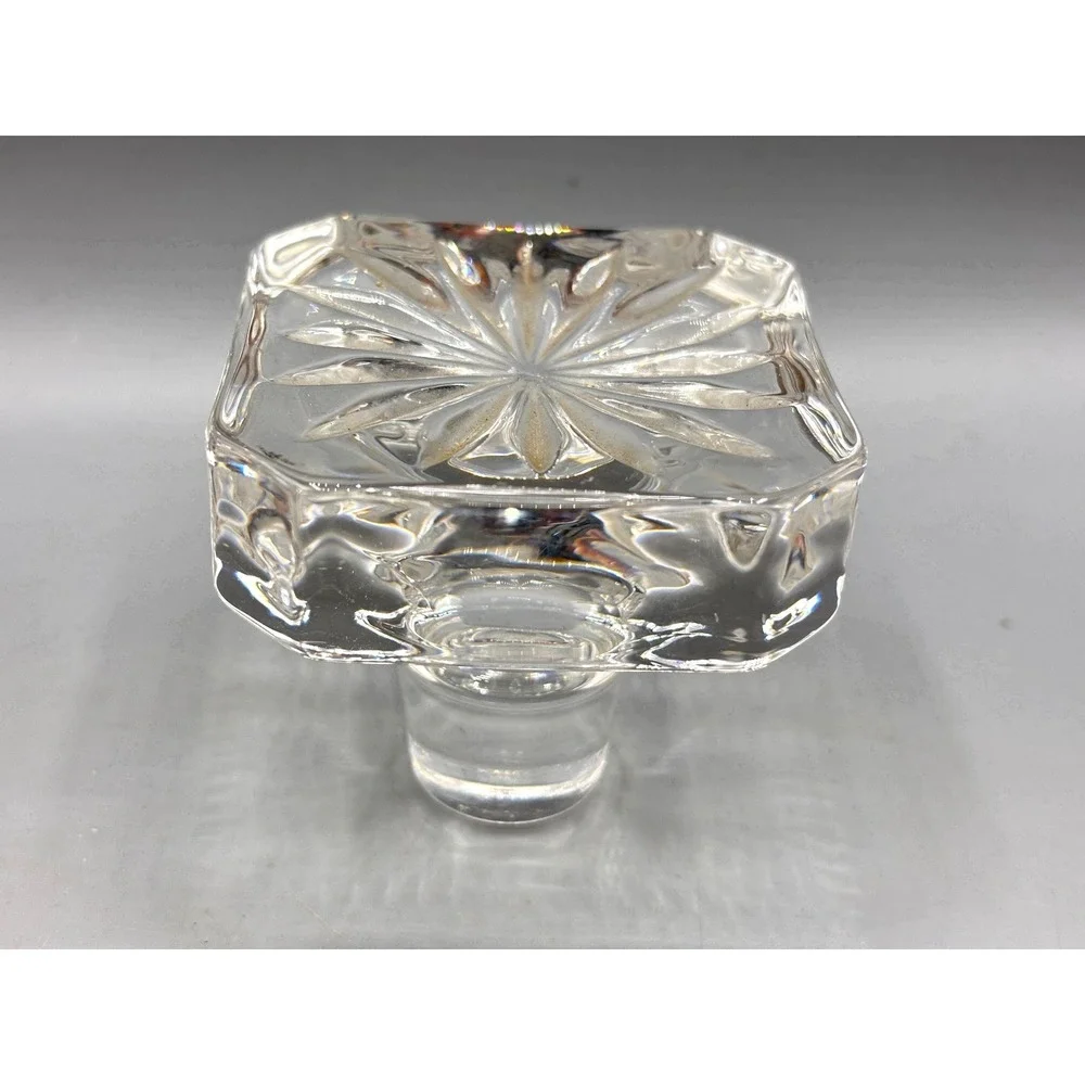 Vtg Clear Glass Decanter Stopper Square Starburst Design Heavy 2.5